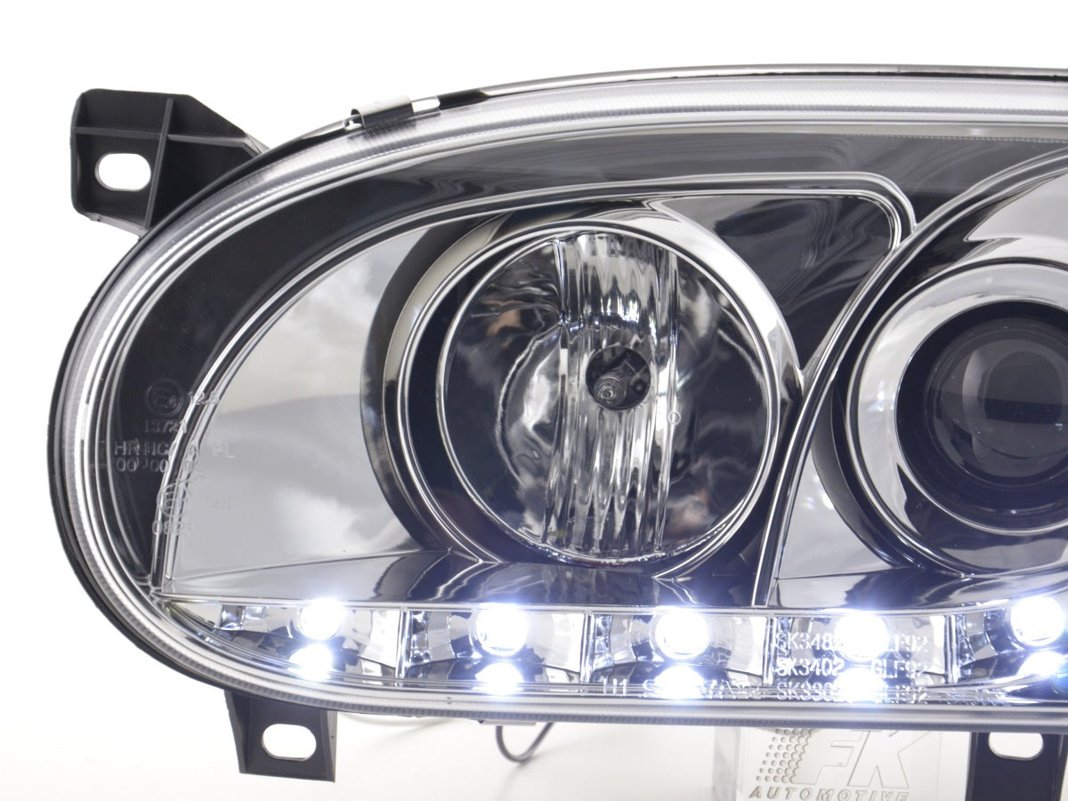 Scheinwerfer Set Daylight LED TFL-Optik VW Golf 3 Typ 1HXO 1EXO 91-97 chrom Scheinwerfer Set Daylight LED TFL-Optik VW Golf 3 Typ 1HXO 1EXO 91-97 chrom